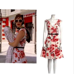 Pushing Daisies Chuck Karen Millen Cotton White Red Floral Corset A-Line Dress 6